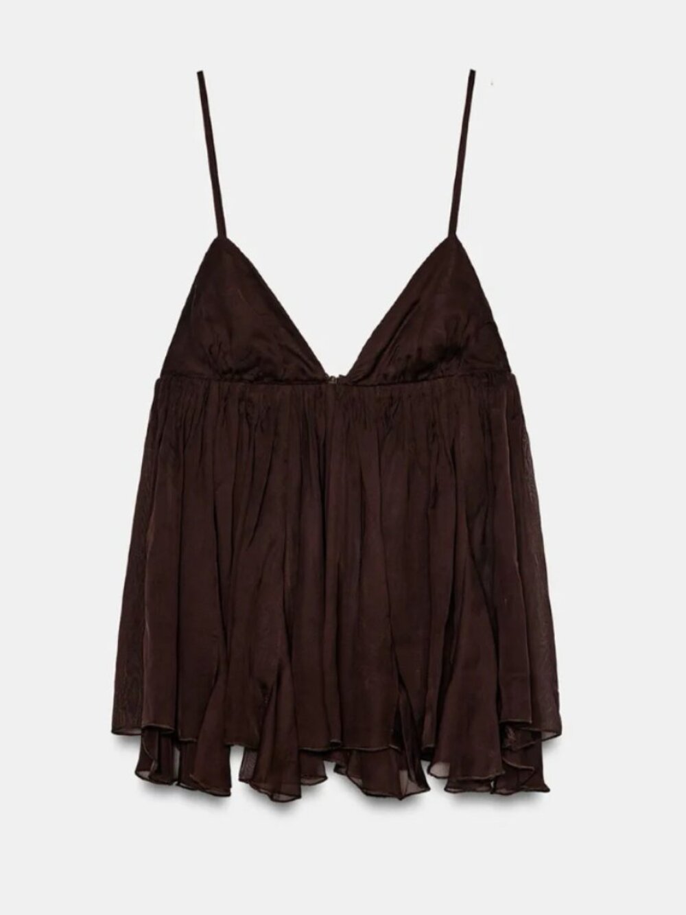 ZARA Brown Semi-Sheer Pleated Cami Top NWT Size M - Picture 6 of 15